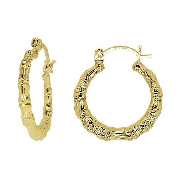 Bamboo Hoop Earrings 14K Yellow Gold - Picture 1 of 4